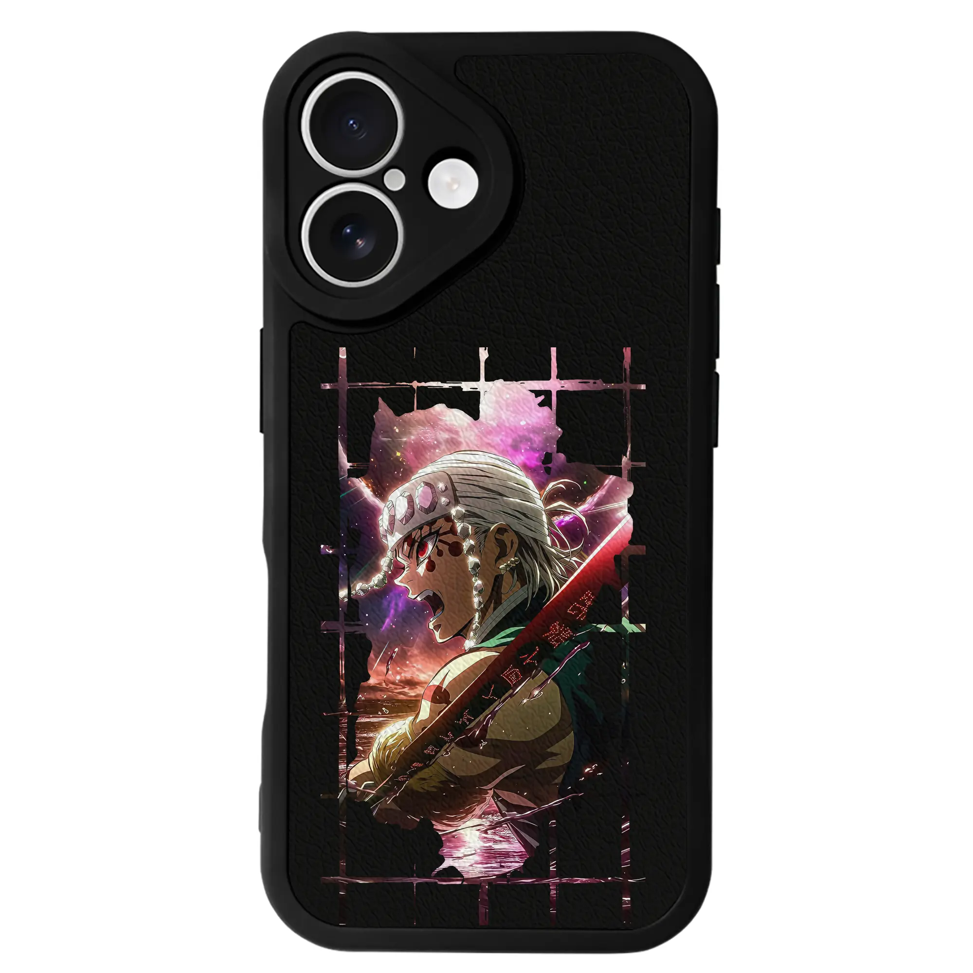 鬼滅の刃 グッズ,宇髄 天元 - IPhone 16シリーズ対応 ・ シリコンスマホケース ・ レザー調 ・ 高精度フィット ・ 耐衝撃 ・ ワイヤレス充電対応 ・ 精密カット